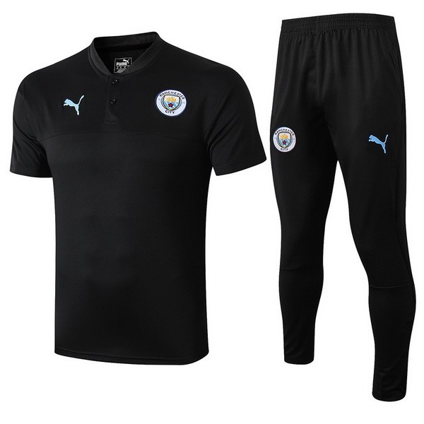 Polo Manchester City Komplett Set 2019-20 Schwarz Fussballtrikots Günstig